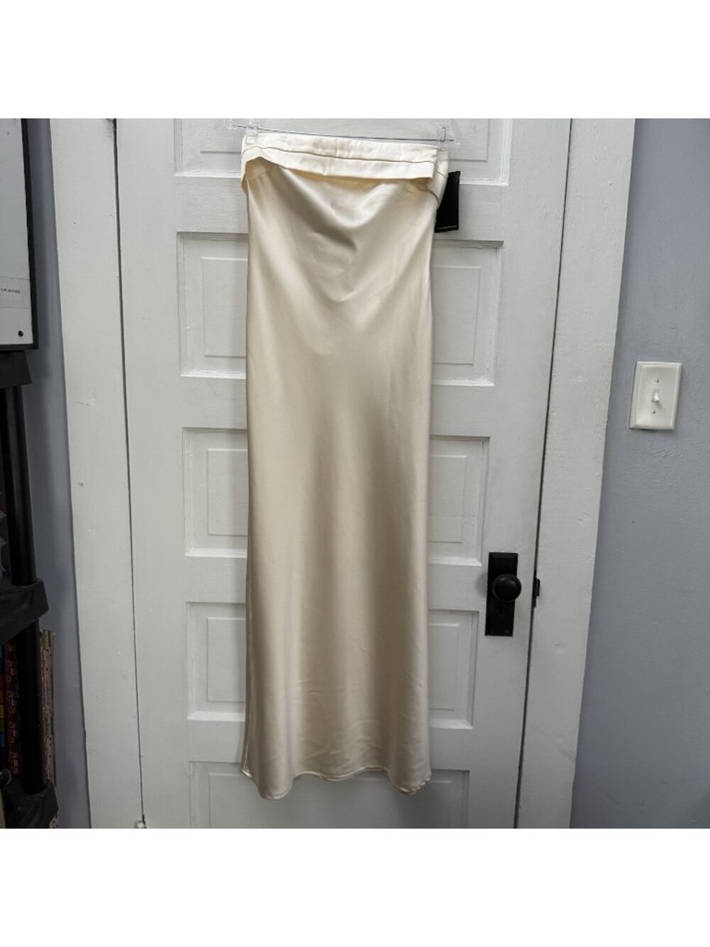 Chic Le Frique Strapless Satin Maxi Dress Ivory Cream Side Zip Size M